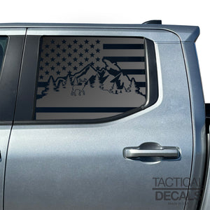 USA Flag With Wildlife Scene Decals for 2024+ Toyota Tacoma Rear Door Windows - Matte Black
