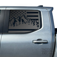 Load image into Gallery viewer, USA Flag with Outdoor Mountain Scene Decals for 2024+ Toyota Tacoma Rear Door Windows - Matte Black
