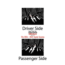 Load image into Gallery viewer, Topography Mountain Scene Decals for 2024+ Toyota Tacoma Rear Door Windows - Matte Black
