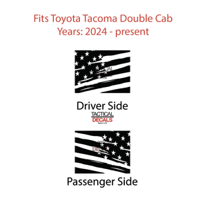 Distressed USA Flag Decal for 2024+ Toyota Tacoma Rear Door Windows - Matte Black