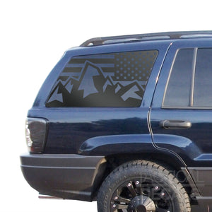 USA Flag with Mountain Scene Decals Fits 1999-2004 Jeep Grand Cherokee - Matte Black