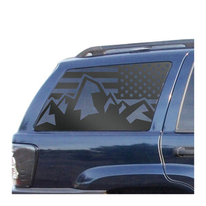 USA Flag with Mountain Scene Decals Fits 1999-2004 Jeep Grand Cherokee - Matte Black