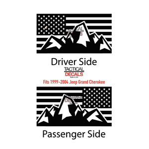 USA Flag with Mountain Scene Decals Fits 1999-2004 Jeep Grand Cherokee - Matte Black
