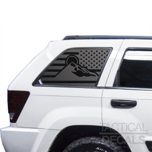 USA Flag Mountain Scene Decal for 2005-2010 Jeep Grand Cherokee 3rd Windows - Matte Black