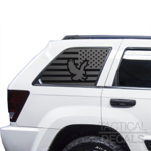 USA Flag with Eagle Decal for 2005-2010 Jeep Grand Cherokee 3rd Windows - Matte Black