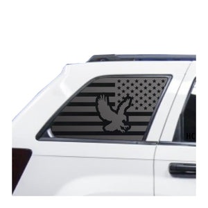 USA Flag with Eagle Decal for 2005-2010 Jeep Grand Cherokee 3rd Windows - Matte Black