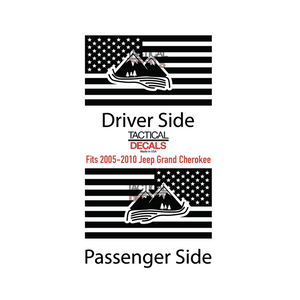 USA Flag with Mountain Scene Decal for 2005-2010 Jeep Grand Cherokee 3rd Windows - Matte Black