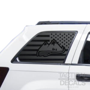 USA Flag with Mountain Scene Decal for 2005-2010 Jeep Grand Cherokee 3rd Windows - Matte Black