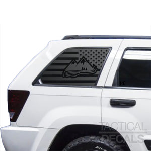 USA Flag with Mountain Scene Decal for 2005-2010 Jeep Grand Cherokee 3rd Windows - Matte Black