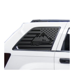USA Flag with Mountain Scene Decal for 2005-2010 Jeep Grand Cherokee 3rd Windows - Matte Black