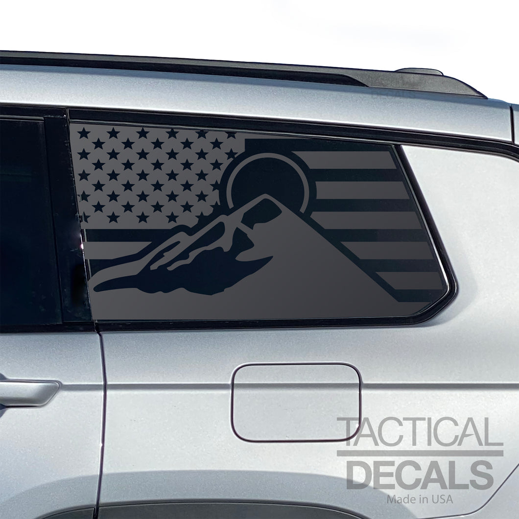 USA Flag with Mountain Design Decal for 2021-2025 Jeep Grand Cherokee L 3rd Windows - Matte Black