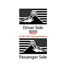 Load image into Gallery viewer, USA Flag with Mountain Design Decal for 2021-2025 Jeep Grand Cherokee L 3rd Windows - Matte Black
