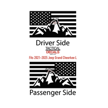 Load image into Gallery viewer, USA Flag with Mountain Design Decal for 2021-2025 Jeep Grand Cherokee L 3rd Windows - Matte Black
