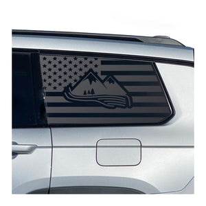 USA Flag with Mountain Design Decal for 2021-2025 Jeep Grand Cherokee L 3rd Windows - Matte Black