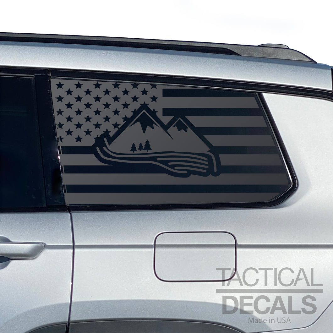 USA Flag with Mountain Design Decal for 2021-2025 Jeep Grand Cherokee L 3rd Windows - Matte Black