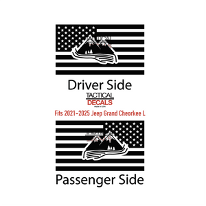 USA Flag with Mountain Design Decal for 2021-2025 Jeep Grand Cherokee L 3rd Windows - Matte Black