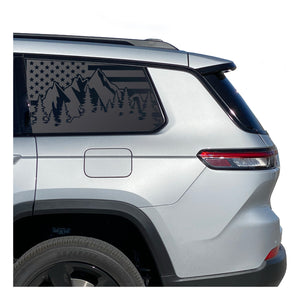 USA Flag w/ Mountain Design Decal for 2021-2023 Jeep Grand Cherokee L 3rd Windows - Matte Black