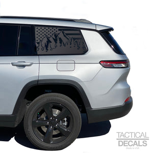 USA Flag w/ Mountain Design Decal for 2021-2023 Jeep Grand Cherokee L 3rd Windows - Matte Black