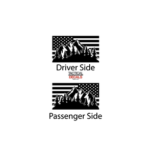 USA Flag w/ Mountain Design Decal for 2021-2023 Jeep Grand Cherokee L 3rd Windows - Matte Black