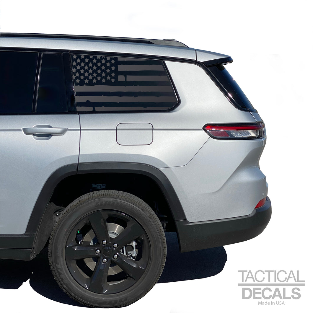 Distressed USA Flag Decal for 2021-2023 Jeep Grand Cherokee L 3rd Windows - Matte Black