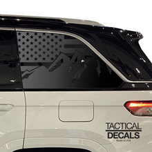 Load image into Gallery viewer, USA Flag w/ Mountain scene Decal for 2021-2023 Jeep Grand Cherokee Non-L 3rd Windows - Matte Black
