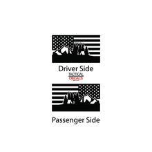 Load image into Gallery viewer, USA Flag w/ Campsite Mountain scene Decal for 2021-2023 Jeep Grand Cherokee Non-L 3rd Windows - Matte Black
