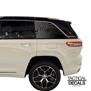USA Flag w/ Bear Mountain scene Decal for 2021-2023 Jeep Grand Cherokee Non-L 3rd Windows - Matte Black