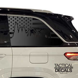 USA Flag w/ Bear Mountain scene Decal for 2021-2023 Jeep Grand Cherokee Non-L 3rd Windows - Matte Black