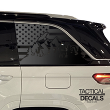 Load image into Gallery viewer, USA Flag w/ Wildlife Animals Mountain scene Decal for 2021-2023 Jeep Grand Cherokee Non-L 3rd Windows - Matte Black
