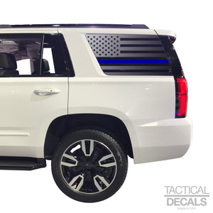 USA Flag with Blue Line Decal for 2015-2020 Chevy Tahoe 3rd Windows - Matte Black
