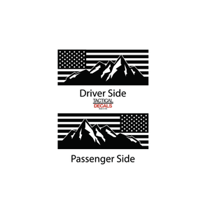 USA Flag w/ Mountain Scene Decal for 2021 - 2023 Chevy Tahoe 3rd Windows - Matte Black