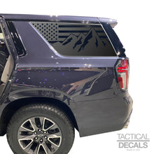 Load image into Gallery viewer, USA Flag w/ Mountain Scene Decal for 2021 - 2023 Chevy Tahoe 3rd Windows - Matte Black
