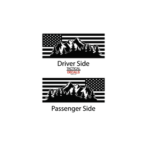 USA Flag w/ Mountain Scene Decal for 2021 - 2024 Chevy Tahoe 3rd Windows - Matte Black