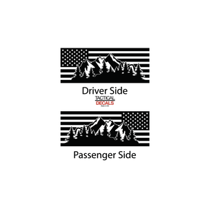USA Flag w/ Mountain Scene Decal for 2021 - 2023 Chevy Tahoe 3rd Windows - Matte Black