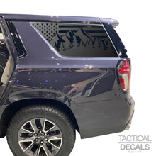Load image into Gallery viewer, USA Flag w/ Mountain Scene Decal for 2021 - 2023 Chevy Tahoe 3rd Windows - Matte Black
