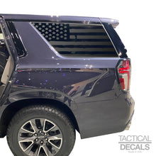 Load image into Gallery viewer, Distressed USA Flag Decal for 2021 - 2023 Chevy Tahoe 3rd Windows - Matte Black

