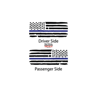 Distressed USA Flag w/ Blue Line Decal for 2021 - 2024 Chevy Tahoe 3rd Windows - Matte Black