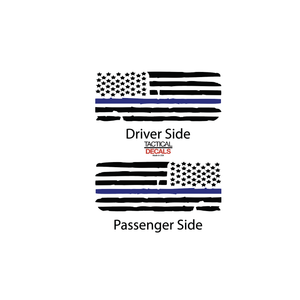 Distressed USA Flag w/ Blue Line Decal for 2021 - 2023 Chevy Tahoe 3rd Windows - Matte Black