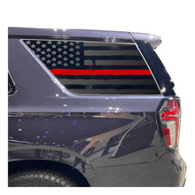 Load image into Gallery viewer, Distressed USA Flag w/ Red Line Decal for 2021 - 2023 Chevy Tahoe 3rd Windows - Matte Black
