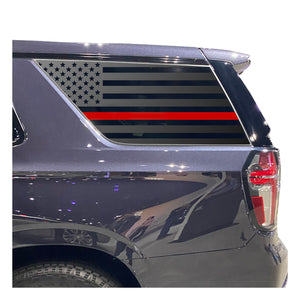 USA Flag w/ Red Line Decal for 2021 - 2024 Chevy Tahoe 3rd Windows - Matte Black