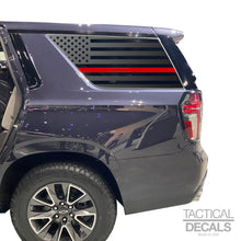 Load image into Gallery viewer, USA Flag w/ Red Line Decal for 2021 - 2023 Chevy Tahoe 3rd Windows - Matte Black
