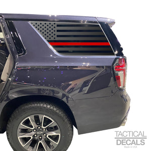 USA Flag w/ Red Line Decal for 2021 - 2024 Chevy Tahoe 3rd Windows - Matte Black