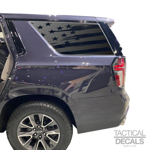 Distressed USA Flag Decal for 2021 - 2024 Chevy Tahoe 3rd Windows - Matte Black