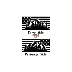 USA Flag w/ Mountain Scene Decal for 2018 - 2023 Ford Expedition 3rd Windows - Matte Black