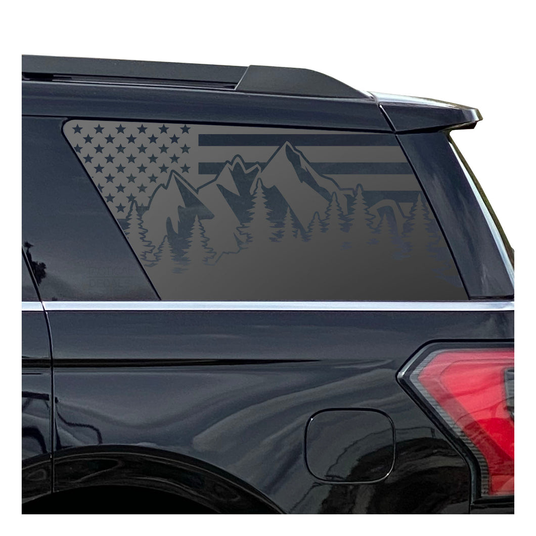 USA Flag w/ Mountain Scene Decal for 2018 - 2023 Ford Expedition 3rd Windows - Matte Black