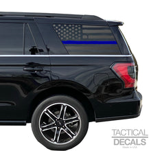 Load image into Gallery viewer, Distressed USA Flag w/ Blue Line Decal for 2018 - 2023 Ford Expedition 3rd Windows - Matte Black
