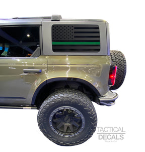 USA Flag with Green Line Decal for 2021 - 2023 Ford Bronco 4-Door Windows - Matte Black