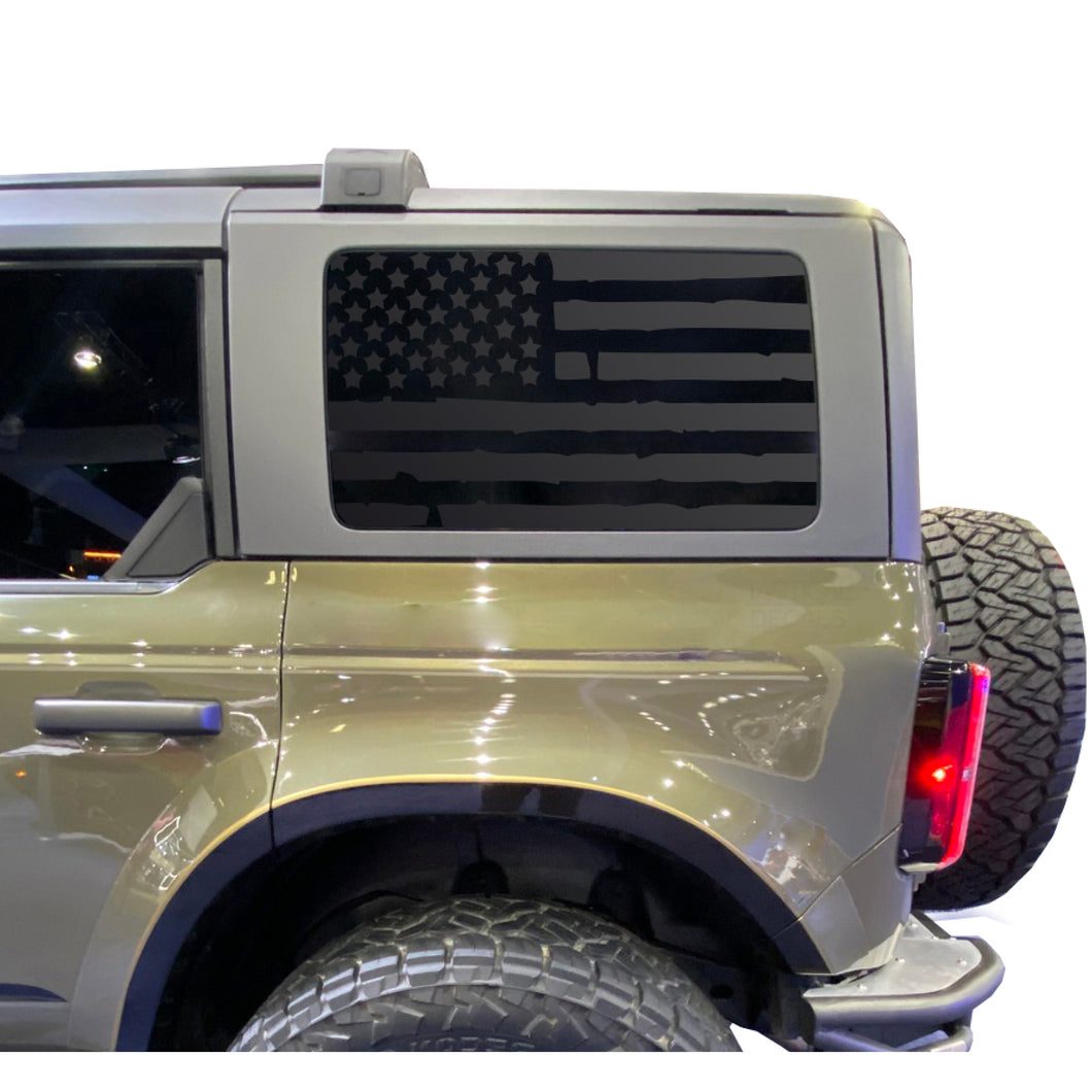 Distressed USA Flag  Decal for 2021 - 2023 Ford Bronco 4-Door Windows - Matte Black