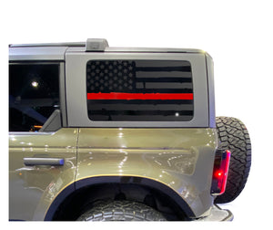 Distressed USA Flag w/Red Line Decal for 2021 - 2023 Ford Bronco 4-Door Windows - Matte Black