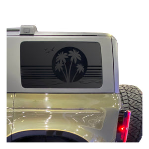 Beach Scene Palm Trees Decal for 2021 - 2023 Ford Bronco 4-Door Windows - Matte Black